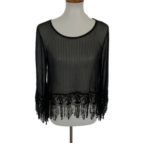 Dress the Population One Rad Girl Sheer Top Small Black - Picture 2 of 7